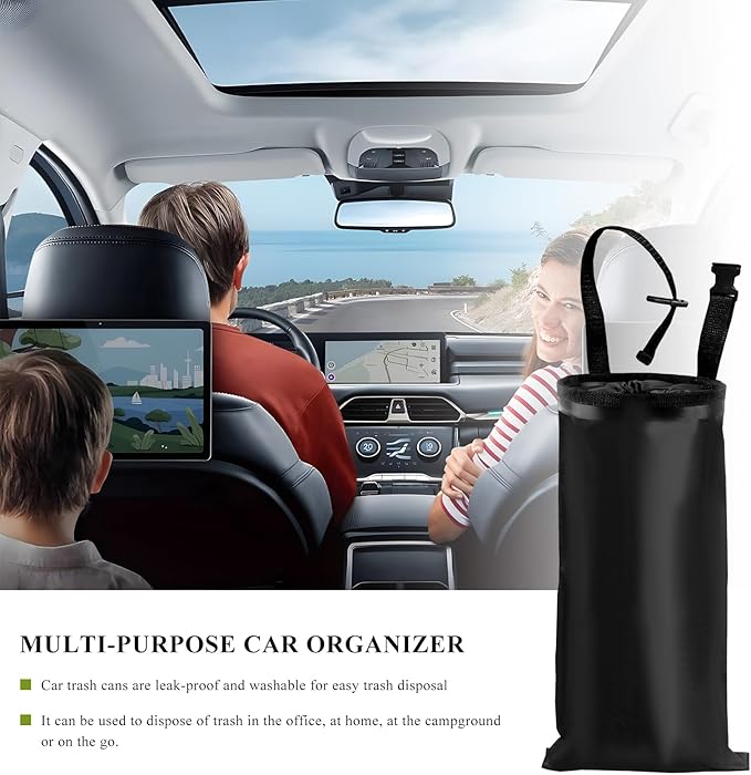 2 PCS Car Trash Bag, Large Capacity Washable Oxford Back Seat Hanging Bag with Elastic Opening, Auto Headrest Waterproof Trash Garbage Can for Outdoor Traveling Home Use