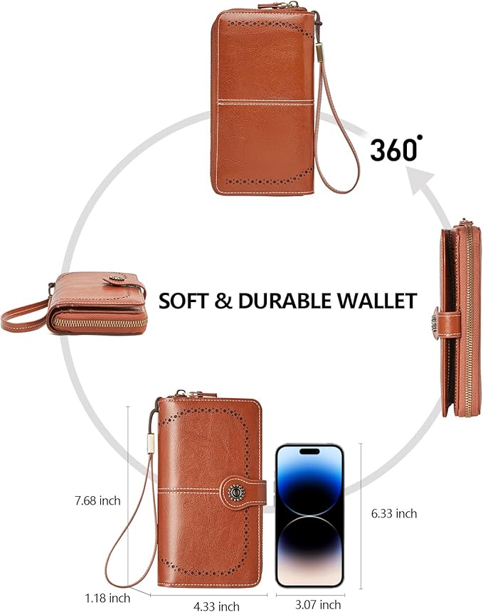 TFKGS Wallet for Women RFID Blocking Leather Large Capacity Card Holder Ladies Phone Clutch Travel Long Purse Wristlet | RFID Blocking, Leather, Large Capacity, Ladies, Travel