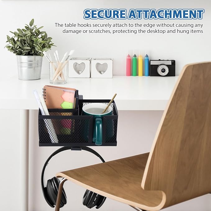 Operitacx Clip on Desk Organizer with Clamp Cup Holder and Phone Stand Multifunctional Desktop Storage for Pens and Accessories Space-Saving Black Desk Side Organizer for Home and Office