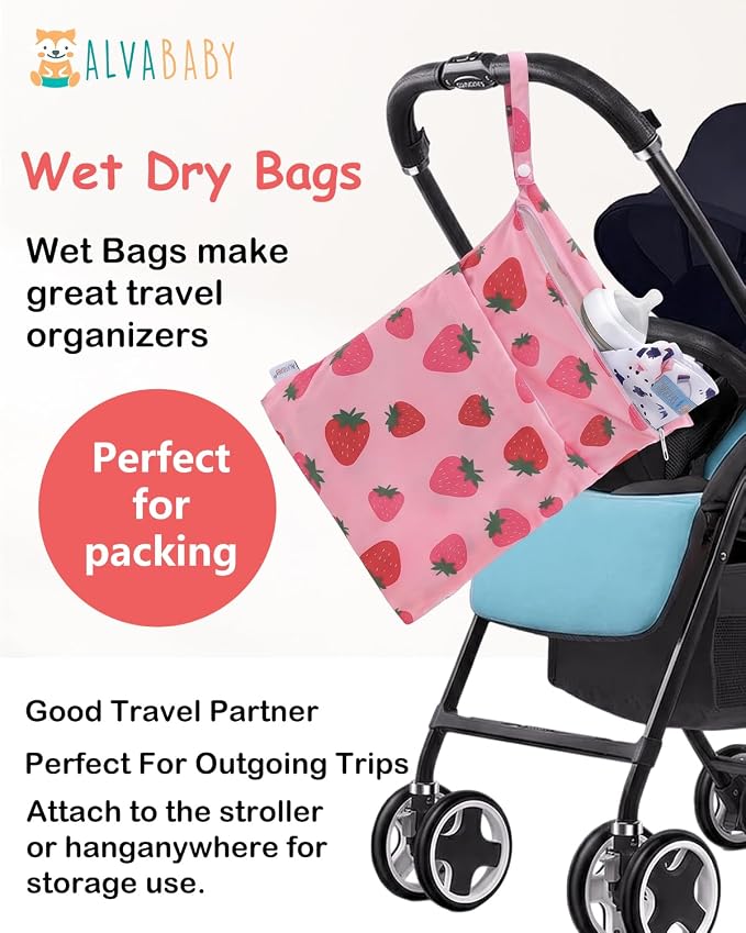 ALVA ALVABABY 3pcs Medium Cloth Diaper Wet Dry Bags Waterproof Reusable with Two Zippered Pockets Travel Beach Pool Daycare Soiled Baby Items Yoga Gym Bag for Swimsuits or Wet Clothes 3L-ZM43