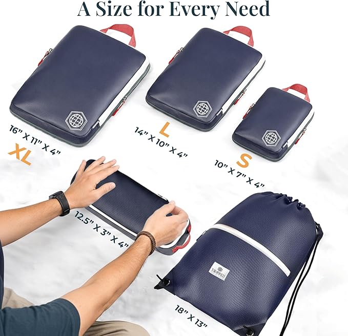 Extra Large Compression Packing Cube 6 Piece Set for Travel and Check Luggage by TRIPPED Travel Gear