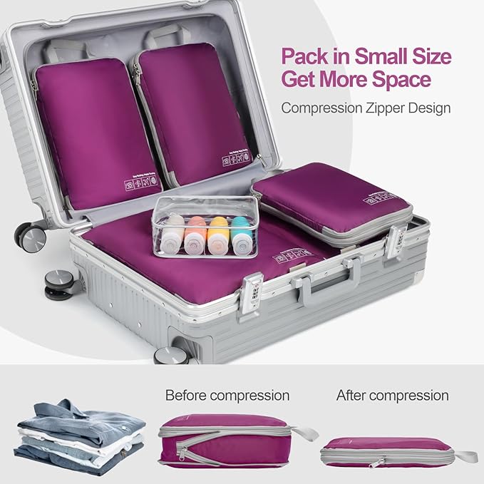 Cambond Compression Packing Cubes for Travel Women - Lightweight Luggage Organizers Bag Packing Cubes for Carry on Suitcases