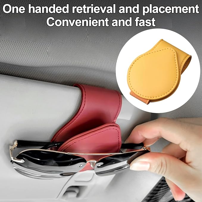 Mandark Magnetic Sunglass Holder for Car Visor, Leather Vehicle Eyeglass Hanger Clip, Automotive Interior Ticket Card Glasses Organizer Clamp Accessories, Universal for SUV, Sedan, Truck(Yellow)