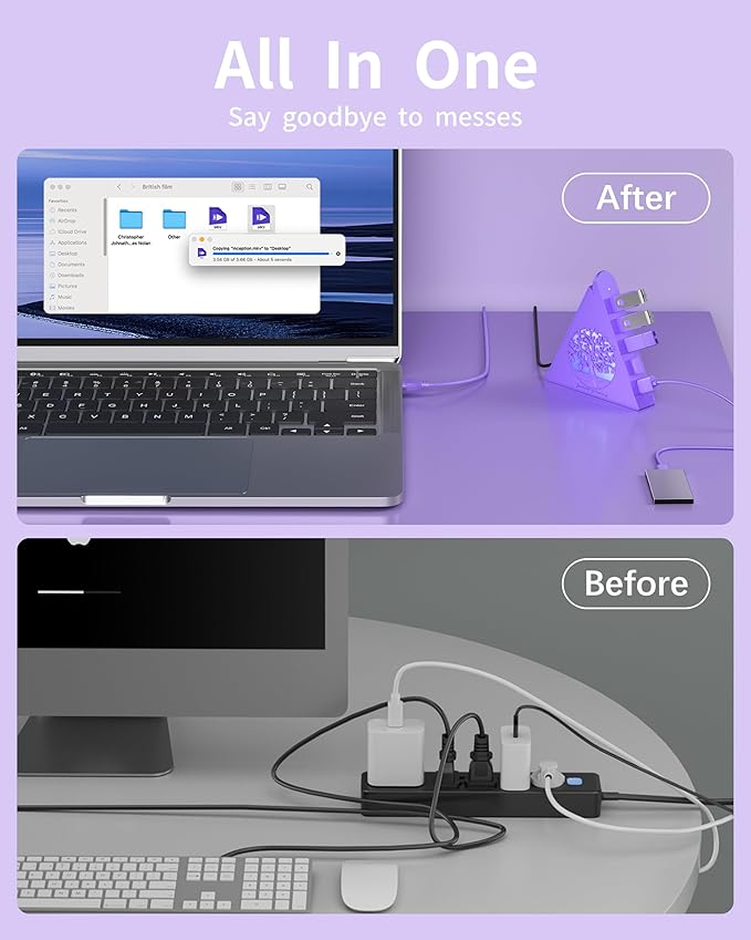 7-Port USB 3.0 Hub, Deep Purple Vertical USB Expander with Tree RGB Lighting, 5Gbps Data Transfer, 2FT Cable, Compatible with Laptop, Desktop, PS5, Xbox, Printer, Flash Drive, HDD
