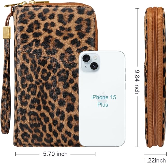 Family Passport Holder Wallet RFID Blocking Document Organizer PU Leather Mulit-purpose Travel Wallet Credit Cards Case for Women Men, Leopard