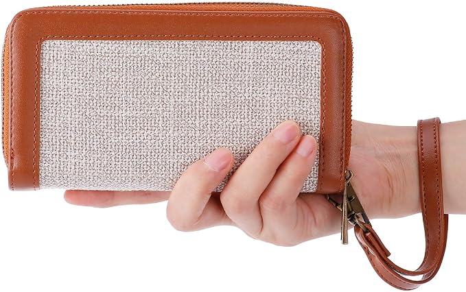 Cellphone Wallet for Women Dual Zipper Long Purse with Removable Wristlet