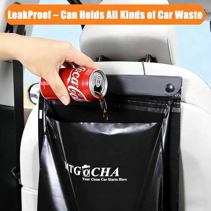 Disposable Car Trash Bags Hanging (Set of 40) - Leak-Proof, Smell-Proof, 18 x 12Inches Recycled Car Garbage Bags, Automobile Trash Container, Road Trip Essentials, Black-Large
