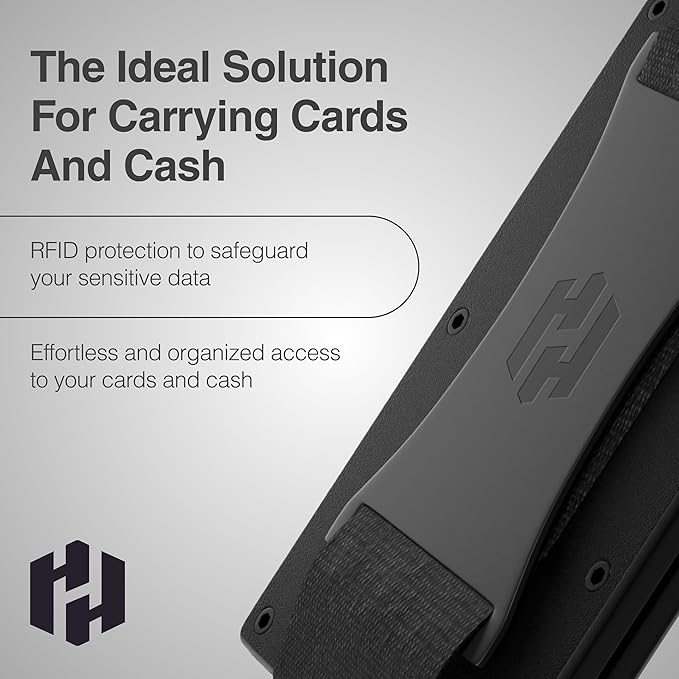 Hayvenhurst Wallet for Men - Slim RFID Blocking Metal Wallet with Cash Strap, Minimalist Front Pocket Credit Card Holder, Small Mens Wallet