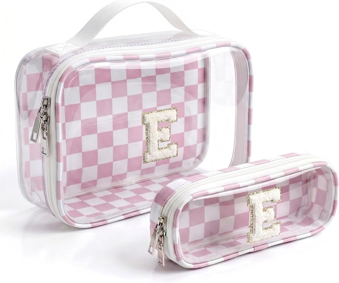 LETGO Birthday Gifts for Mom Women Daughter Birthday Gifts for Kids Teen Girls|Initial Makeup Bag |Travel Cosmetic Bag| 11 12 13 14 15 16 Years Old Girl Gift Teacher Graduation Gift(E,Pink&Beige)