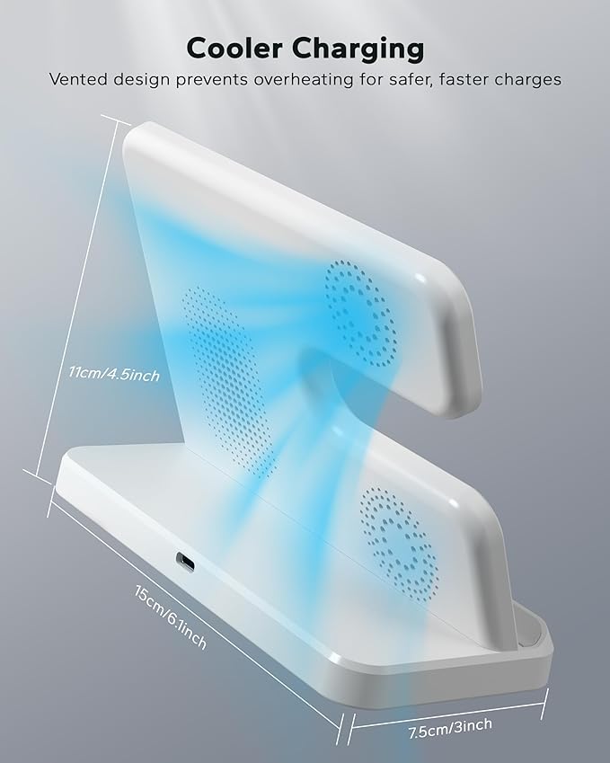 Wireless Charging Station for Samsung, 3 in 1 Charger Stand for Galaxy S25 Ultra/S24/S23/Z Fold, Phone and Watch Charging Dock for Samsung Watch Galaxy 8/7/6/5, Galaxy Buds 3/2/Pro