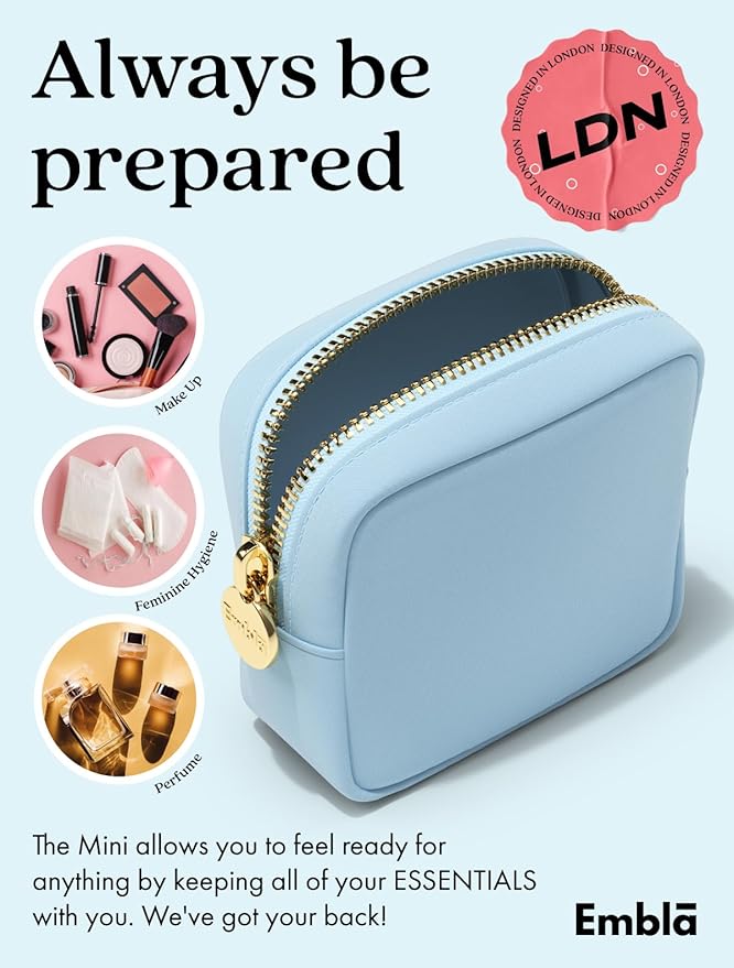 Embla Small Makeup Bag for Purse, Mini Waterproof Nylon Cosmetic Pouch, Durable and Lightweight Travel Toiletry Bag with Smooth Zipper, Blue