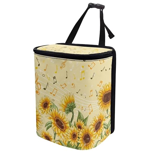 Talayituse Sunflower Music Note Print Car Trash Bin, Large Size Auto Trash Can Adjustable Portable Garbage Can with Lid, Vehicle Hanging Bag for Headrest Front Back Seat