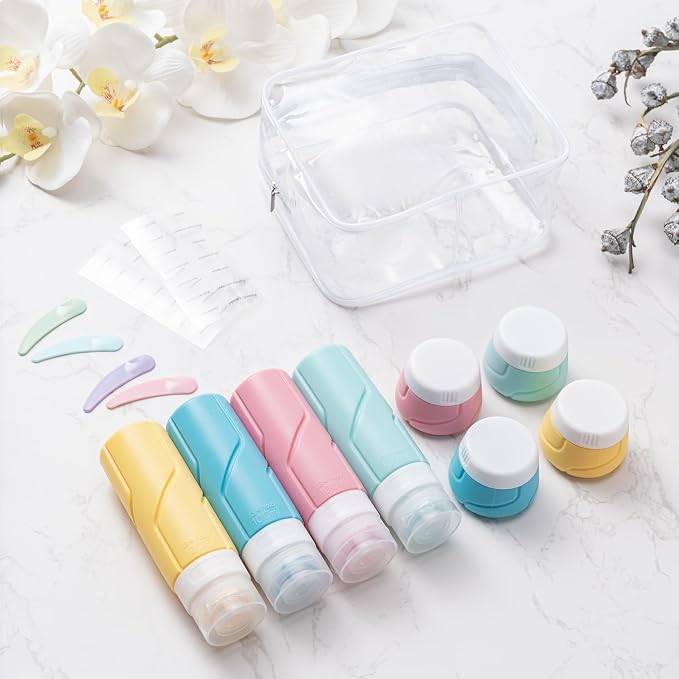 Travel Bottles - 15 Pack, TSA Approved Travel Size Toiletries, Leak Proof Silicone Squeezable Containers in Clear Bag(Colorful)