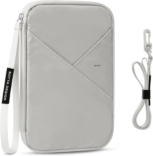 Veki Passport Holder for Travel Women Family, Passport Wallet Bag, RFID Travel Document Organizer, Waterproof Passport Holder for Men, Portable Case for Cards, Cash, Tickets, ID (Gray, L)