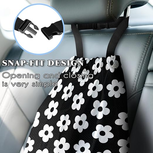 Car Trash Bag Hanging Back of Seat with Adjustable Snap Buckle Strap Cute Printed Drawstring Garbage Bags for Car-Groovy Flowers