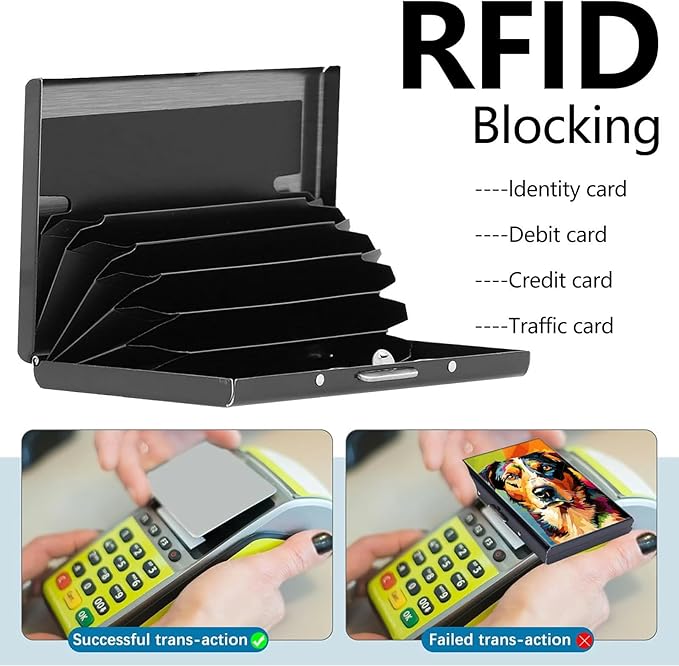 Credit Card Holder, Art Colorful Painting Dog Design Mini RFID Blocking Aluminum Wallet Slim Metal Hard Case Shell Travel Wallet ID Case Small Credit Cards Case Business Cards for Women Men