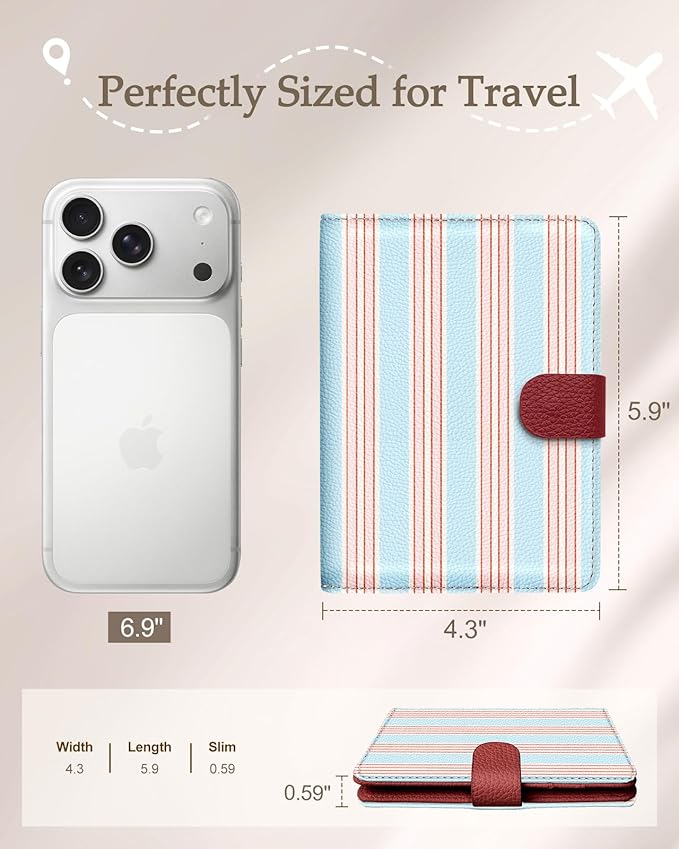 Slohif Passport Wallet Holder Cover for Travel - Women Men RFID Blocking Passport Book Case Protector, Blue Cute Stripe Leather Personalized Organizer Slim Carrier Boarding Pass Cards Slots