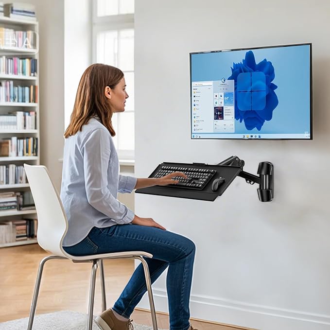 Wall Mount Keyboard Tray- Keyboard and Mouse Stand & Monitor Mount Arm,Height Adjustable Typing Platform Holds up to 26.4 lbs,Black