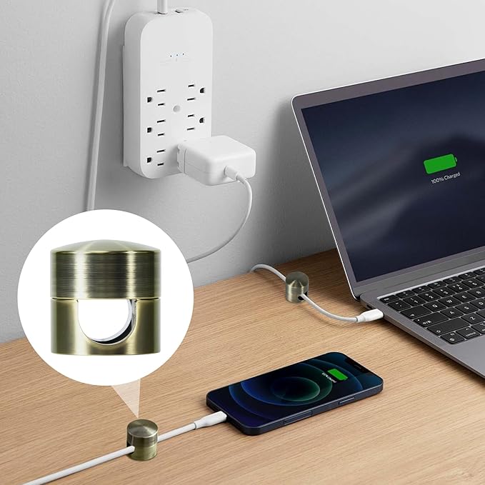 10 Sets Charger Holders for Cords, Antique Copper Color Adjustable Cable Anchor Holders, Adhesive Metal Cord Clips, Cable Management Wire Organizers for Desk, Office, Nightstand