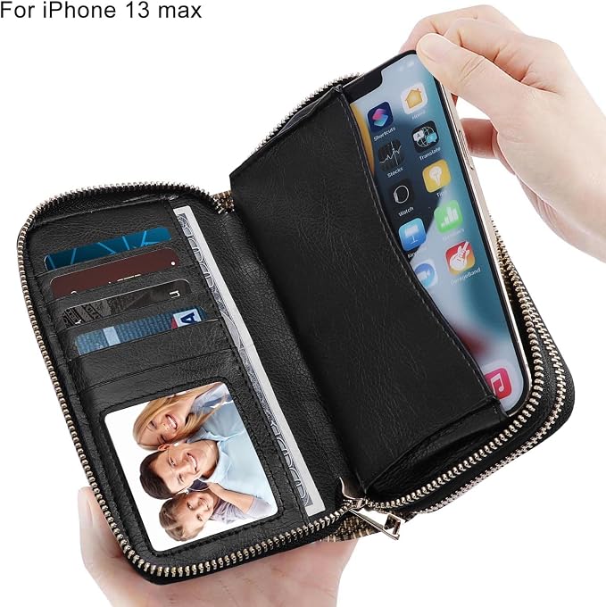 Cellphone Wallet for Women Dual Zipper Long Purse with Removable Wristlet