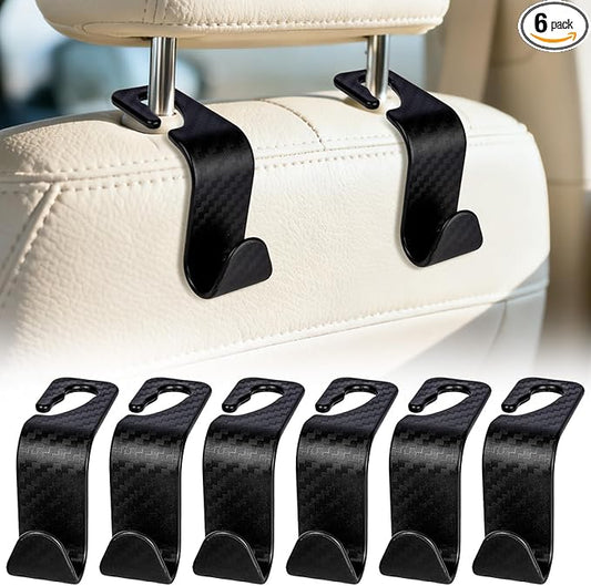 BFXM 6 Pack Car Seat Headrest Hooks, Back Seat Purse Hanger Holder Hook, Universal Storage Organizer for Handbag Grocery Bags Coats, Car Accessories for Women Men (Black Checkered)