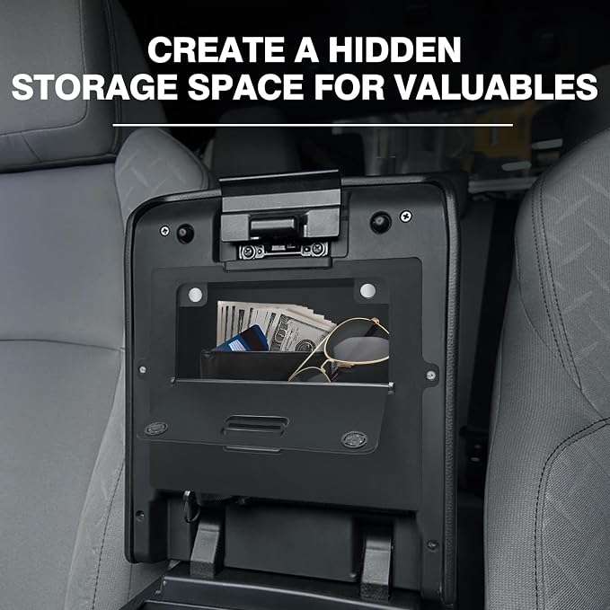 Muslogy Center Console Hidden Organizer Compatible with 2024 2025 2026 Toyota Tacoma Accessories Magnet Armrest Hidden Storage Box Middle Console Insert Secret Organizer Compartment ABS Material