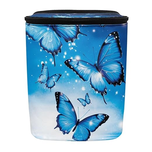 Biyejit Blue Butterfly Car Garbage can with Lid Leak Proof Vehicle Trash Can with Storage Pockets Hanging Waterproof Car Trash Bag for SUV