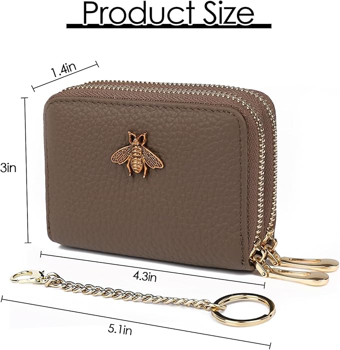 imeetu RFID Credit Card Holder, Small Leather Zipper Card Case Wallet for Women