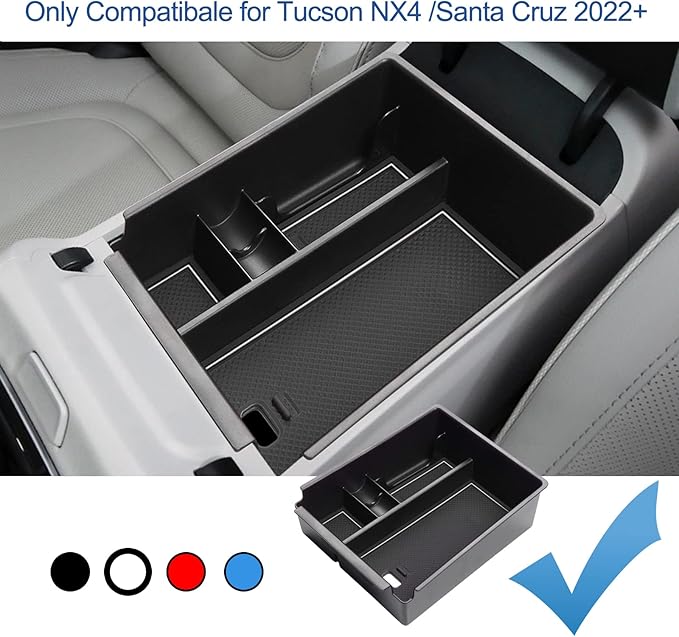 2022 2023 Tucson NX4 Center Console Organizer Compatible with 2022 2023 Santa Cruz Pickup Truck Console Tray, 2022 2023 Tucson NX4 Santa Cruz Armrest Box Insert Tray Accessories (White Mats)