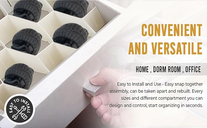 YBM HOME Honeycomb Drawer Divider Organizer 4pcs, DIY Plastic Grid Customizable Partition Storage for Underwear Socks Bras Ties Belts Scarves, Total of 13 Slots