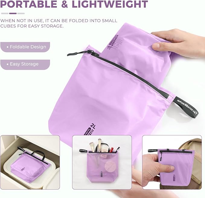Travel Laundry Bag Ultralight Waterproof Washable Wet Dry Bag for Gym, Swimming, Yoga, and Workout Perfect for Dirty Clothes, Bathing Suits, Travel Accessories (3 Pack)(Purple)