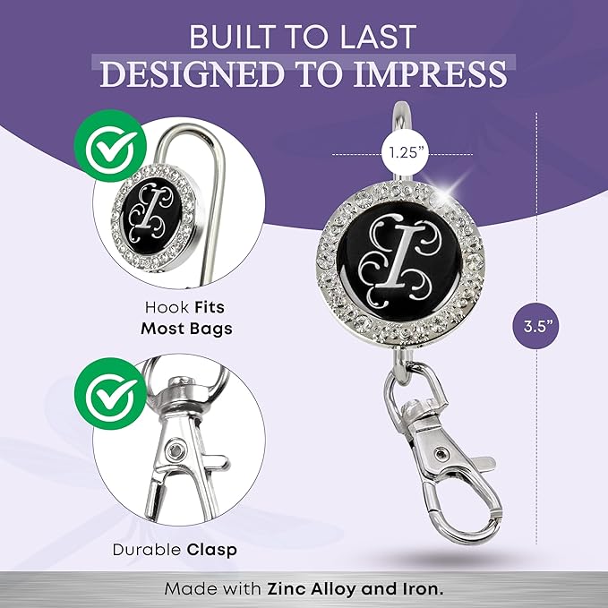 Women’s Bag Charm Key Finder, Car Keychain Hook, Cute Purse Organizer & Tote Bag Accessories, Gifts for Mom - Monogram Letter