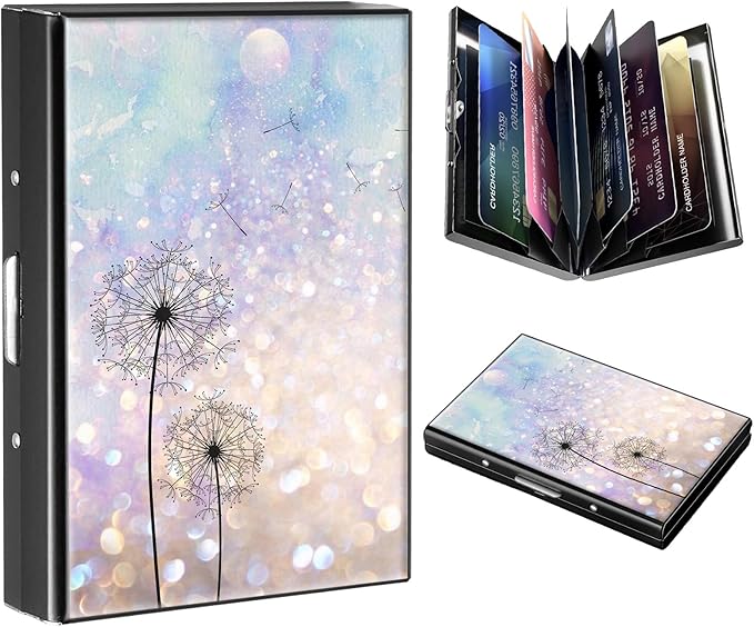 RFID Credit Card Holder,Small Metal Credit Card Case Wallet,Slim Mini Business Card Holder Organizer Hard ID Case Security wallet for Men Women -Dandelion Floral
