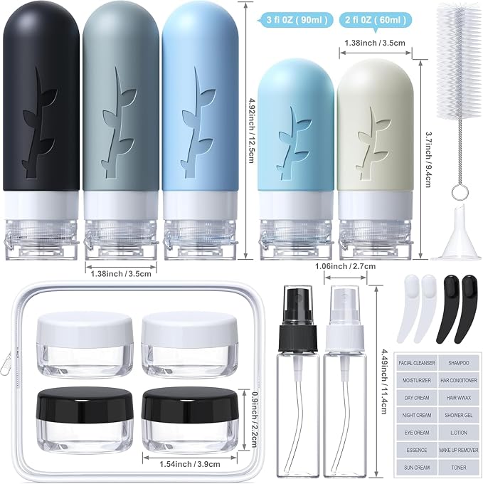 Aeomni 19 pack Travel Bottles for Toiletries, TSA Approved Silicone travel Size Containers for toiletries Set, Refillable & Leakproof Travel Bottles
