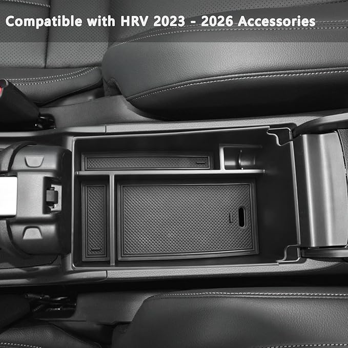 EDBETOS 2026 HRV Center Console Organizer Compatible with 2023 2024 2025 2026 Honda HR-V EX/EX-L/LX/SE/Sport/Touring ABS Plastic Armrest Box Insert Tray Secondary Storage Pallet Accessories, Black