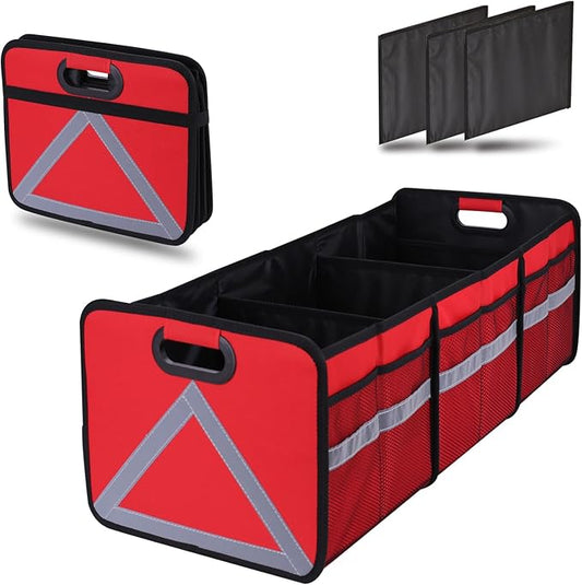 Homeve Large Collapsible Trunk Organizer with Multi Pockets, 3 Compartments Storage Organizer for Car, SUV, Minivan…