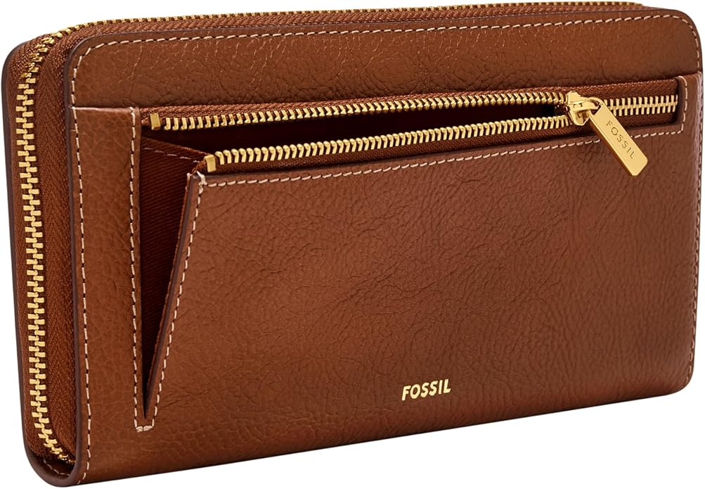 Fossil Women's Logan Leather RFID-Blocking Zip Around Clutch Wallet with Wristlet Strap for Women