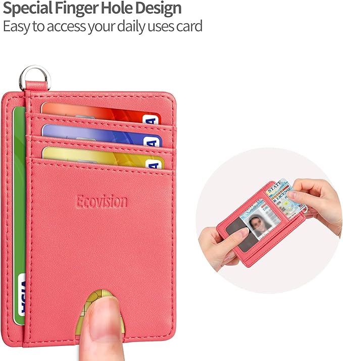 EcoVision Slim Minimalist Front Pocket Wallet, RFID Blocking Credit Card Holder Wallet with Detachable D-Shackle for Men Women