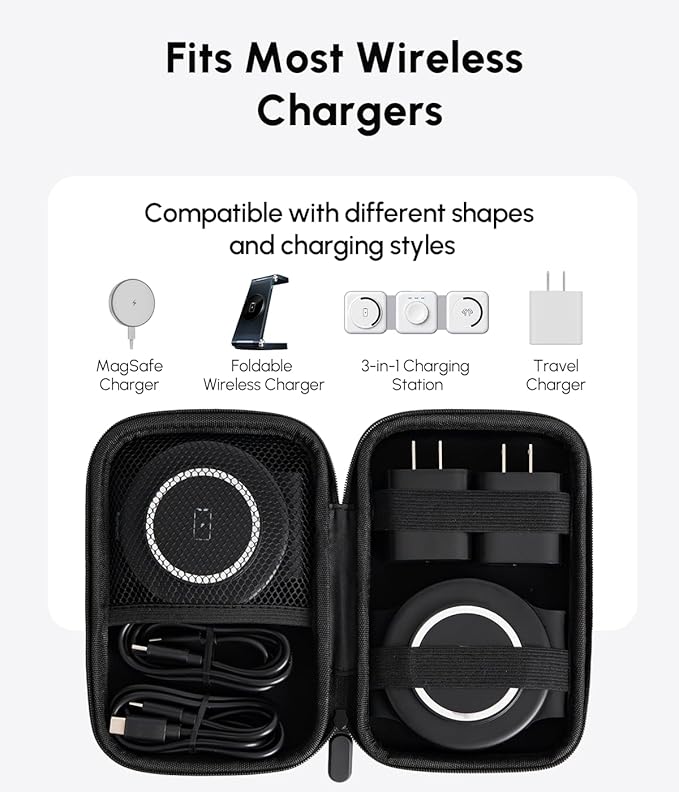Portable Charger Case Compatible with Hicober 3 in 1 Wireless Charging Station, 1680D Oxford Charger Organizer Travel Case for Foldable Charging Pad, Adapter and Cable - Matte Black