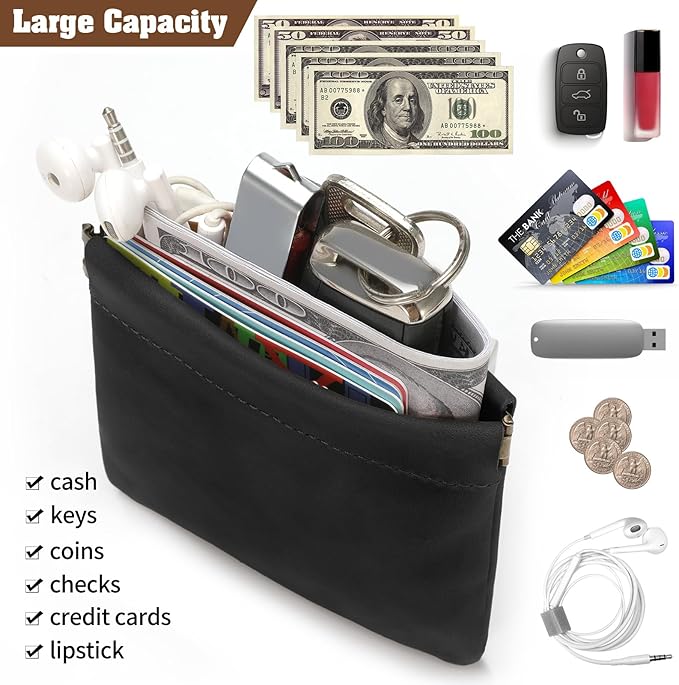 Jack&Chris Mini Coin Purse, Genuine Leather Small Coin Wallet, Leather Squeeze Coin Purse Pouch Change Holder For Men & Women, JC309