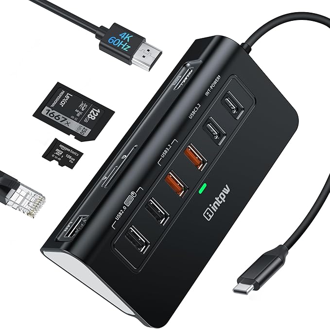 P9R PRO USB C Hub Ethernet, 10Gbps USB C Docking Station 10-in-1 with 4K@60Hz HDMI, Type-C & 2 USB A 3.2 Data, LAN, 2 USB A 2.0, PD 100W, SD/TF Ports, Powered USB Hub for Laptop, iPhone 17, Mac