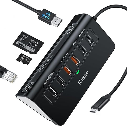P9R PRO USB C Hub Ethernet, 10Gbps USB C Docking Station 10-in-1 with 4K@60Hz HDMI, Type-C & 2 USB A 3.2 Data, LAN, 2 USB A 2.0, PD 100W, SD/TF Ports, Powered USB Hub for Laptop, iPhone 17, Mac