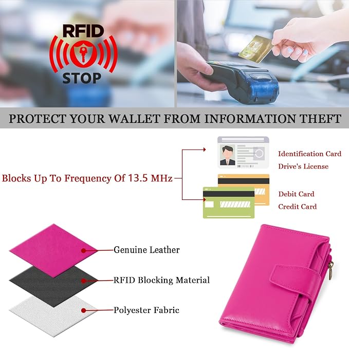 Airkit Small Wallet Women RFID Blocking Soft Leather Bifold Compact Card Holder Wallet for Women with Zipper Coin Pocket 4 ID Window