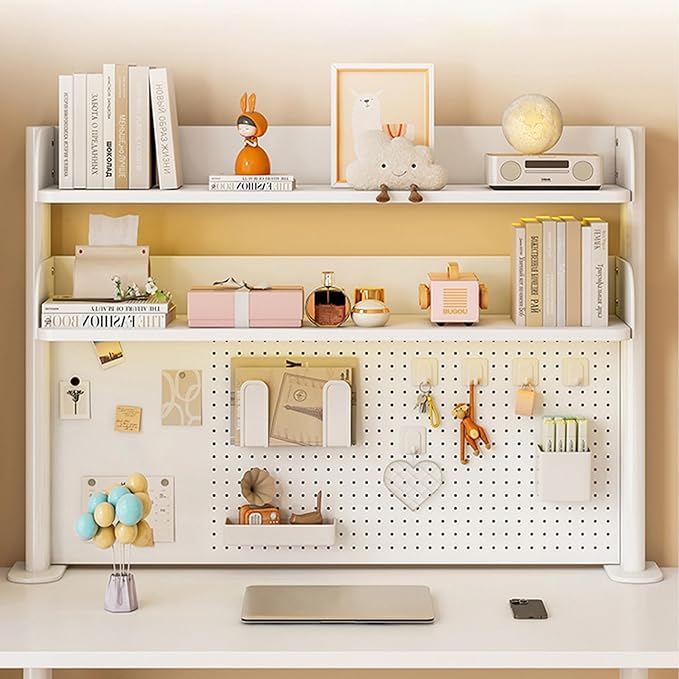 Clamp On Desk Organizer Shelf,White Desk Extender Pegboard Workstation,Computer Desk Accessories for Office, Desktop Shelving System,Desktop Bookshelf Storage Shelves for Desk,39.4in
