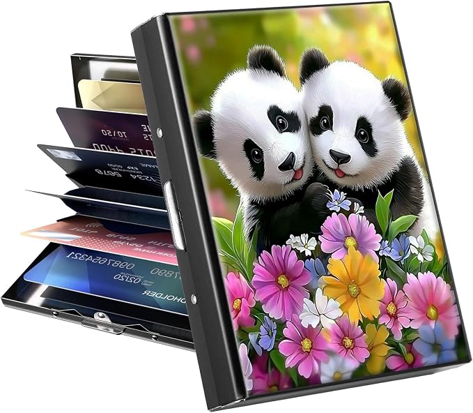 Metal Wallet, Credit Card Holder for Women Men Girls, RFID Blocking Aluminum Wallet Slim Hard Case, Mini Travel Wallet, ID Card Holder Business Card Case,Pandas