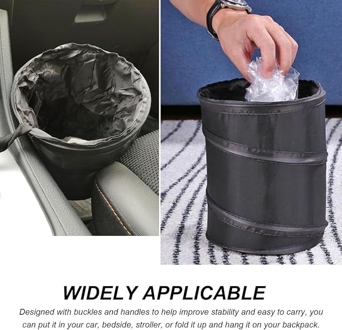 2 PCS Car Trash Can, Waterproof Portable Collapsible Pop-up Garbage Bin with Elastic Band, Automotive Mini Portable Hanging Rubbish Bin Trash Bag for Camping Traveling