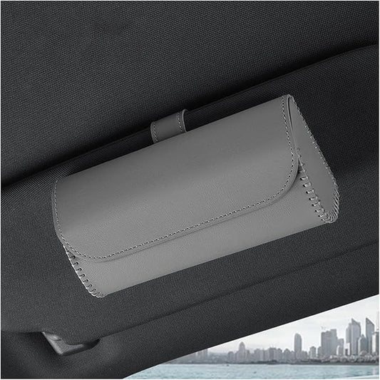 Augeny Sunglasses Holder for Car Sun Visor, Leather Auto Eyeglasses Storage Case with Hidden Magnetic Closure, Protective Glasses Organizer Box, Vehicle Visor Accessories for Woman Man (Gray)