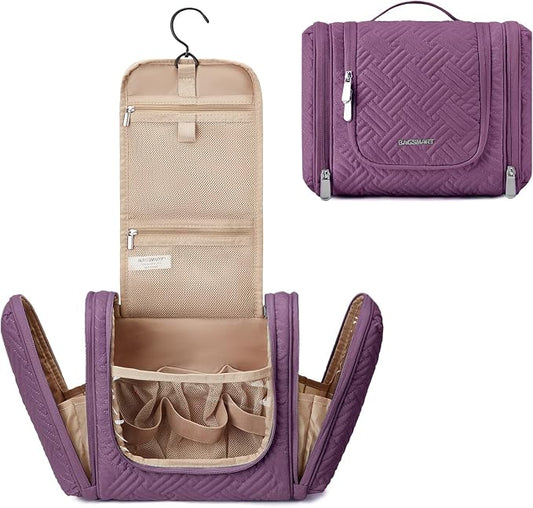 BAGSMART Large Travel Toiletry Bag for Women, Hanging Toiletry Bag with Hook, Travel Cosmetic Makeup Bag Travel Organizer for Accessories, Shampoo, Full Sized Container, Toiletries,Purple-Large