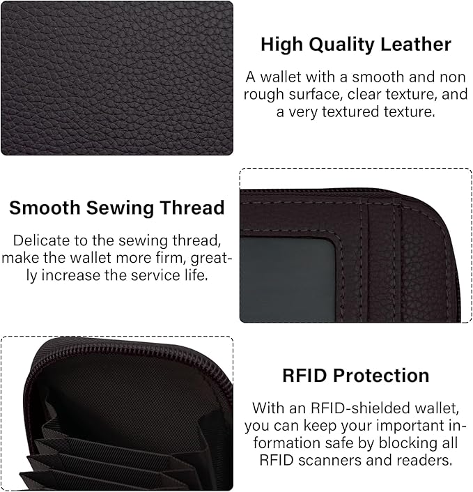 DKER Genuine Leather Mini Credit Card Case Organizer Compact Wallet with ID Window for Men And Women - 2 Pack Black+Coffee