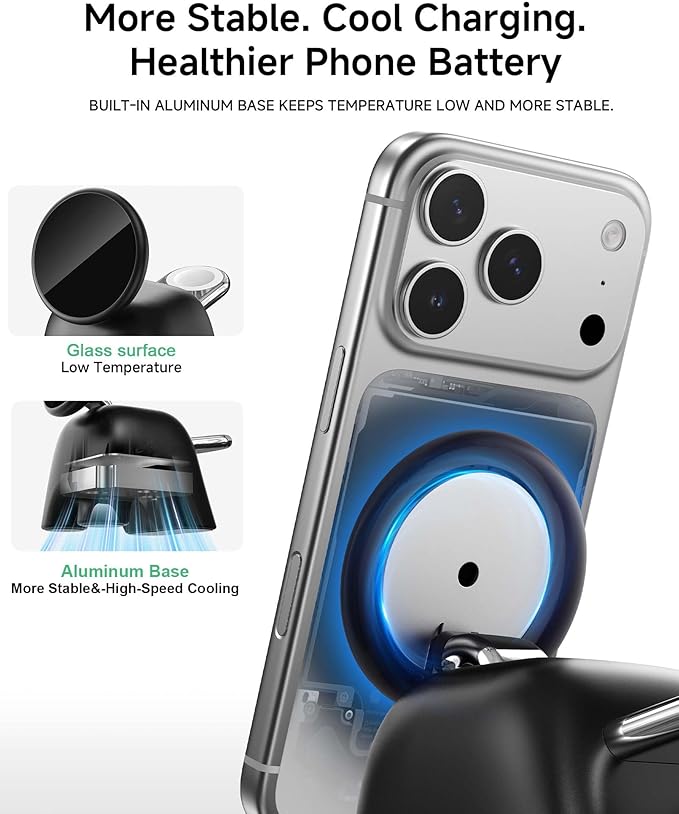 2026 Magnetic Wireless Charging Station, 15W Ultra-Fast Charger Stand for iPhone 17 16 15 14 13 12 Pro Max, 5W for Apple Watch&Airpods, 2-in-1 Foldable Charger for Home/Office/Travel(with 30W Adapter)